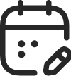 a black and white icon of a calendar with a pencil in it.